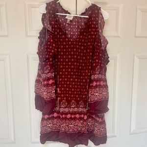 Knox Rose Burgundy Long Sleeve Cold Shoulder Dress XXL